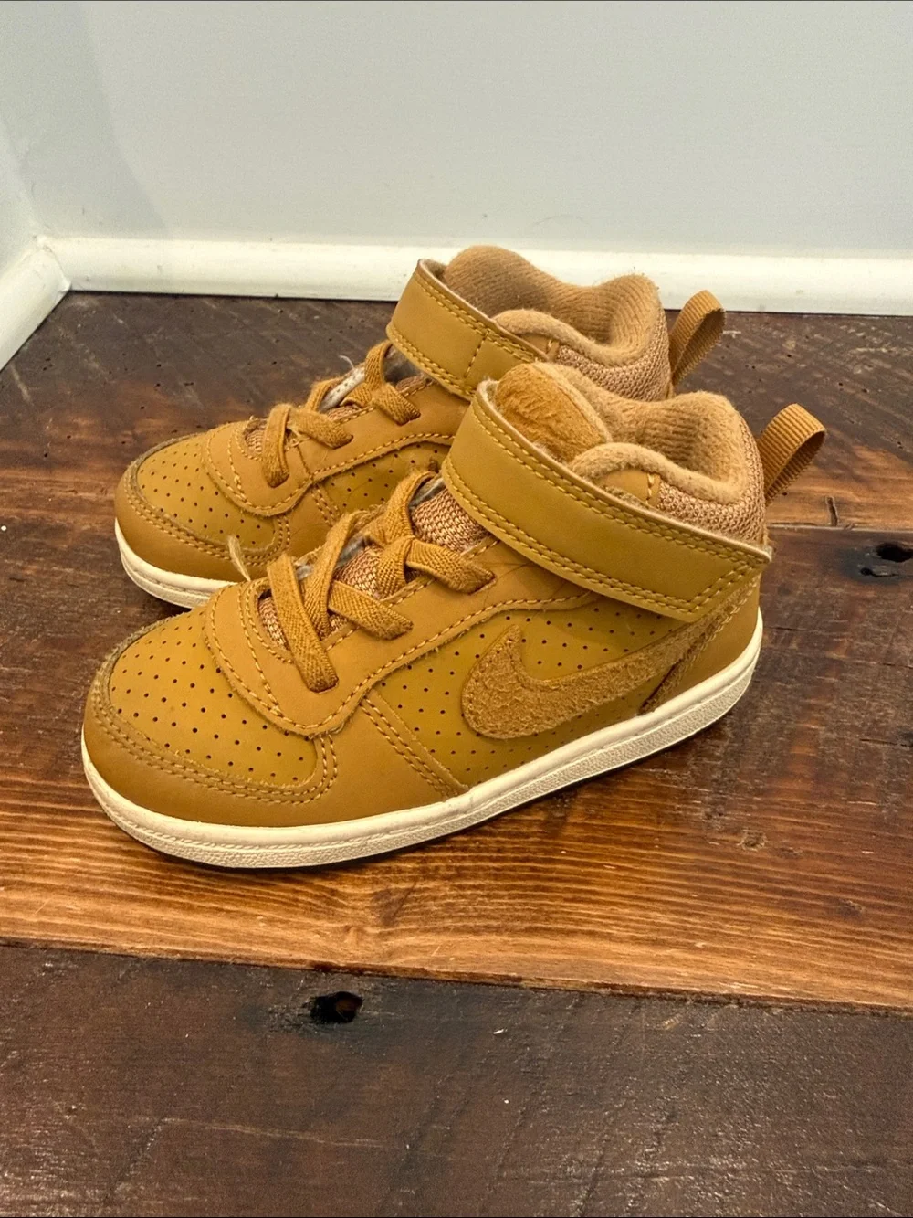Nike Kids Tan/Chestnut High-Top Sneakers with Hook-and-Loop Strap